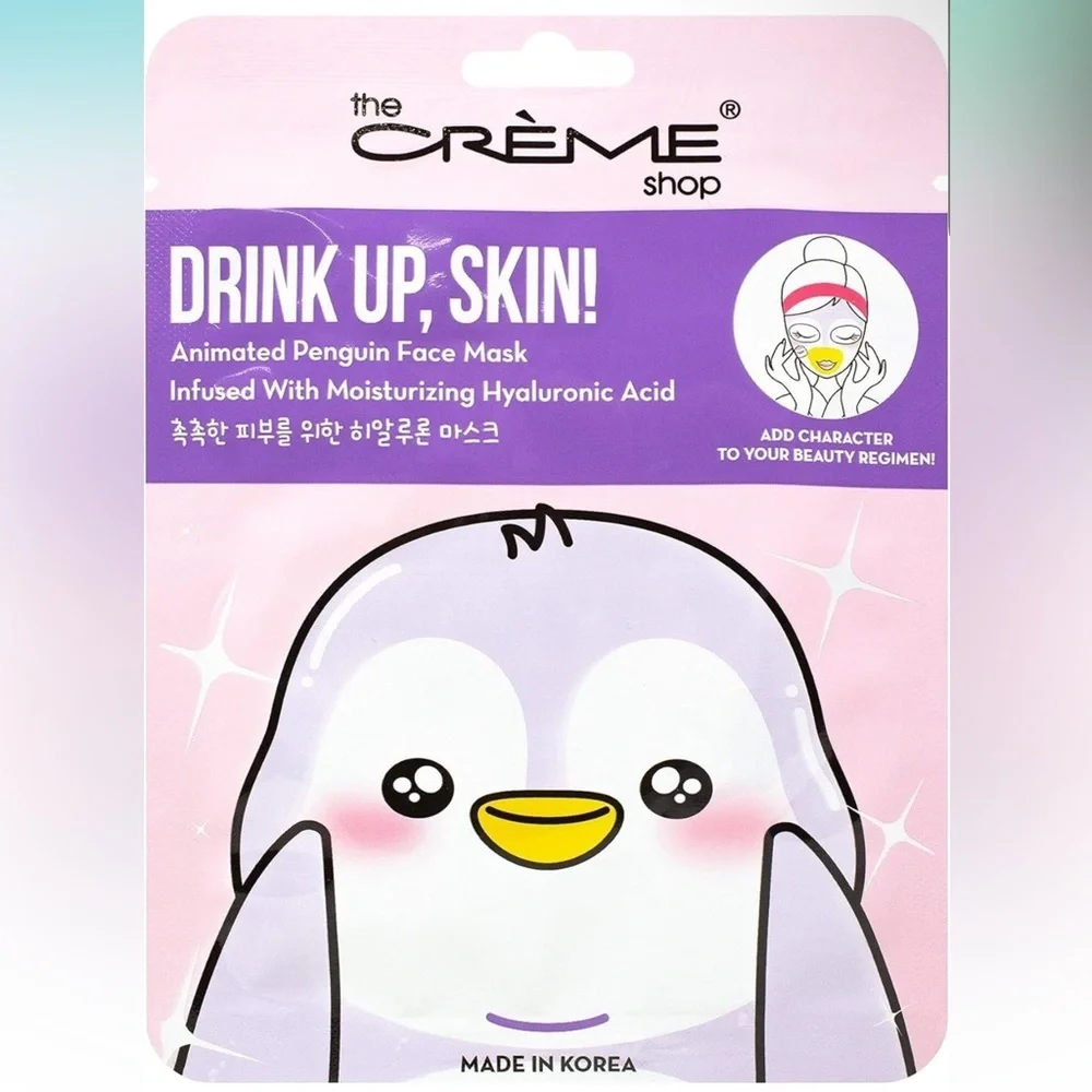 The Crème‎ Shop – “Drink Up, Skin!” Animated Penguin Face Mask (Set of 3) – NIB
